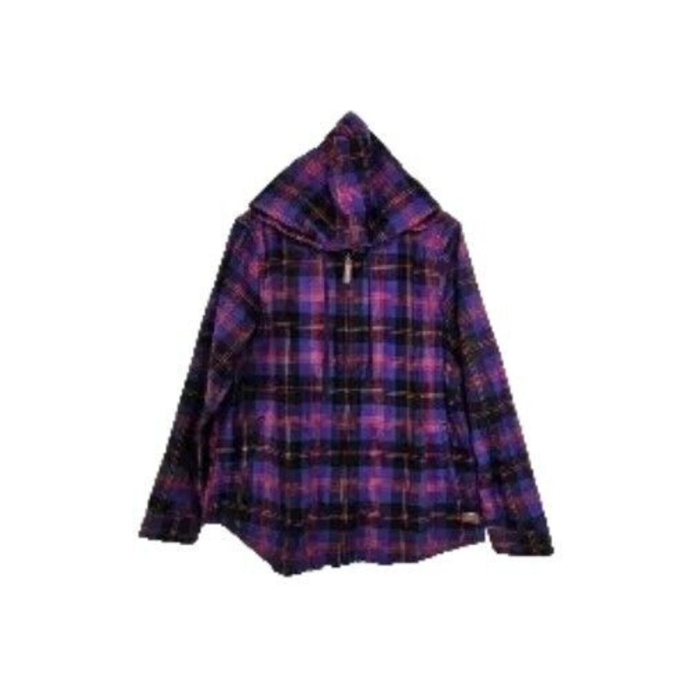 L.L. BEAN Relaxed Fit Zip Flannel Hoodie Womens Size S Purple Red Scotch Plaid